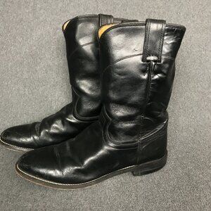 Justin 3133 Comb Last Men's 8.5D Black Leather Roper Western Cowboy Riding Boots